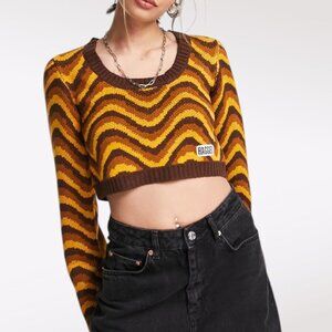 Ragged Jeans Retro Chevron Cropped Knit Sweater Long Sleeve Small